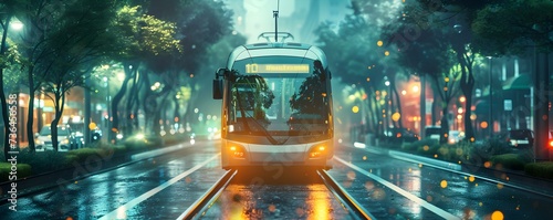 A glimpse into the future: an environmentally friendly bus paves the way for sustainable urban transportation. Concept Green Energy Solutions, Sustainable Public Transit, Eco-friendly Transportation