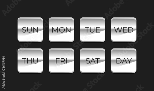 Vector simple icon calendar, 7 day of the week, Collection of calendar symbols.
