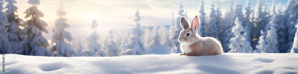 landscape with snow covered trees and rabbit landscape with snow covered trees and rabbit