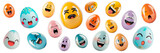 The image features a panoramic array of emoji designs, each showcasing different facial expressions and emotions such as happiness, sadness, laughter, surprise, and love. The emojis are characterized 