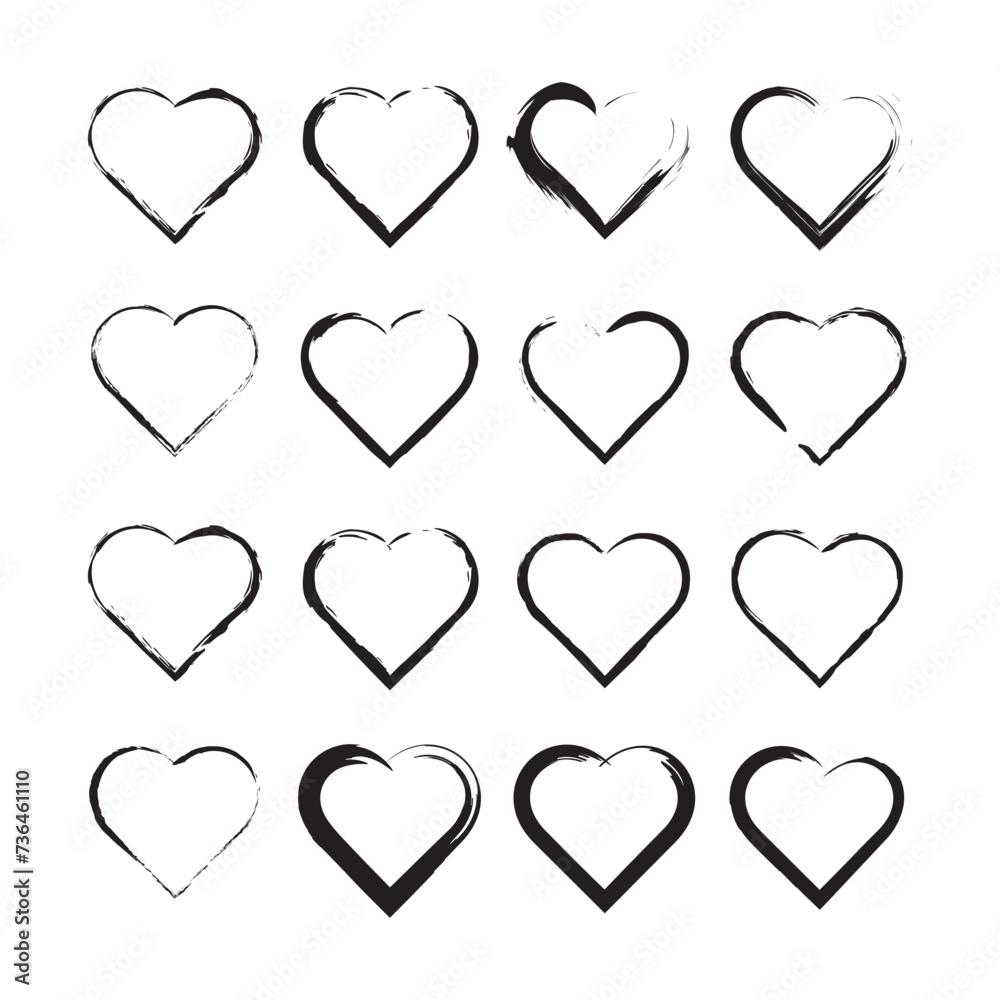 set of hearts brush paint hearts brush stock vector design 
