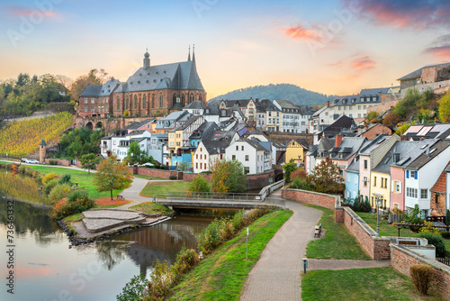 View of Saarburg, Germany in place of confluence of rivers Saar and Leukbach