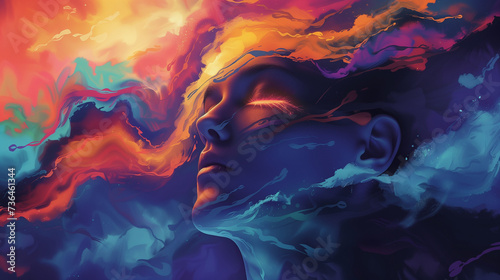 Psychedelic Synesthesia Illustration: Female Figure with Vibrant Colors photo
