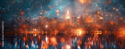 Cityscape illuminated by stars artfully painted in urban style. Concept Starry Urban Nights, Cityscape Art, Illuminated Skyline, Urban Starry Nights, Artistic Cityscapes © Ян Заболотний
