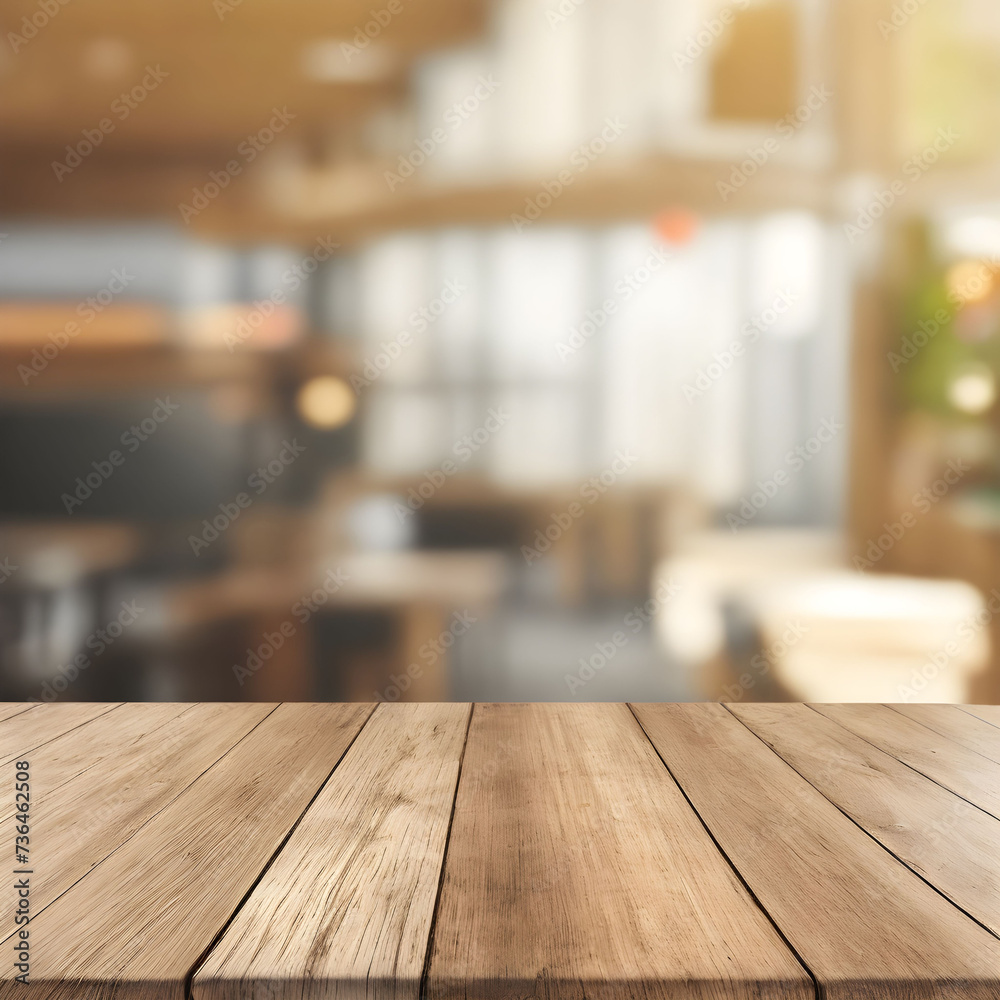 Empty wooden table with blurred background Empty wooden table with blurred background