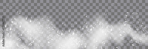 Bath foam isolated on transparent background. Shampoo bubbles texture.Sparkling shampoo and bath lather vector illustration. photo