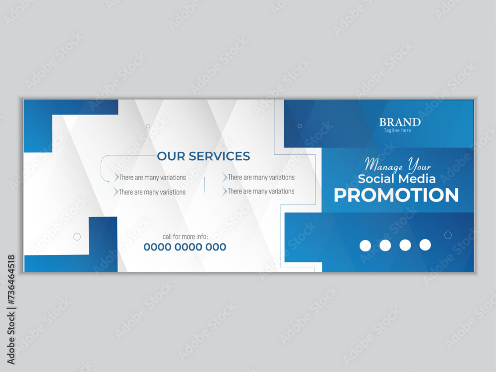 Fototapeta premium Professional business facebook cover page timeline web ad banner template.Digital marketing agency facebook cover photo design with creative shape or web banner for digital marketing business