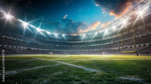 Football stadium at night. An imaginary stadium is modelled and rendered.