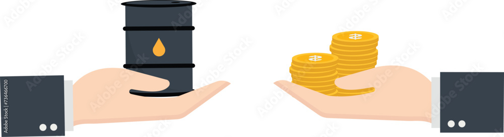 Businessman exchange between Crude oil and money, Exchange and commodities trading, Financial transaction, Oil market and Energy resources,Trading platform,Price fluctuations concept,
Businessman exchange between Crude oil and money, Exchange and commodities trading, Financial transaction, Oil market and Energy resources,Trading platform,Price fluctuations concept,