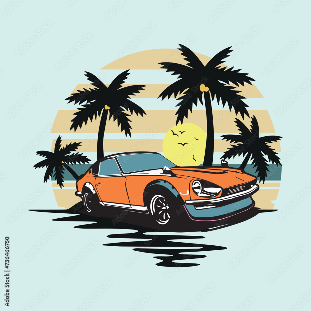 Premium Vector | Classic car on the beach