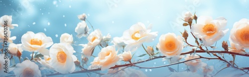 white roses against the blue sky