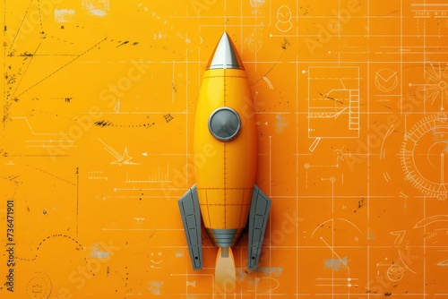 Toy Rocket Ship on Yellow Background photo