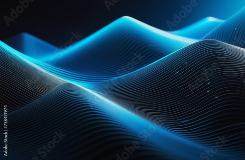 Abstract technology wave of particles background. Big data visualization. Dark digital background with neon light lines. Artificial intelligence. © Yekatseryna