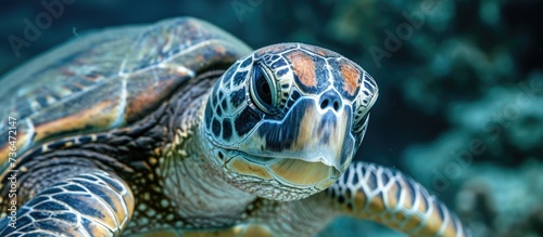 Closeup of a big green sea turtle in its natural habitat in Indonesia. © 2rogan