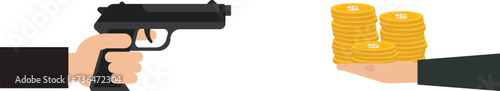 A thief with a gun rob businessman, Criminal activity,Robber and Crime scene, Theft and Security threat,Business target and criminal with gun concept,
