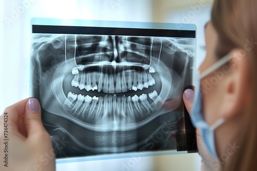 Woman Examining X-Ray of Her Teeth photo