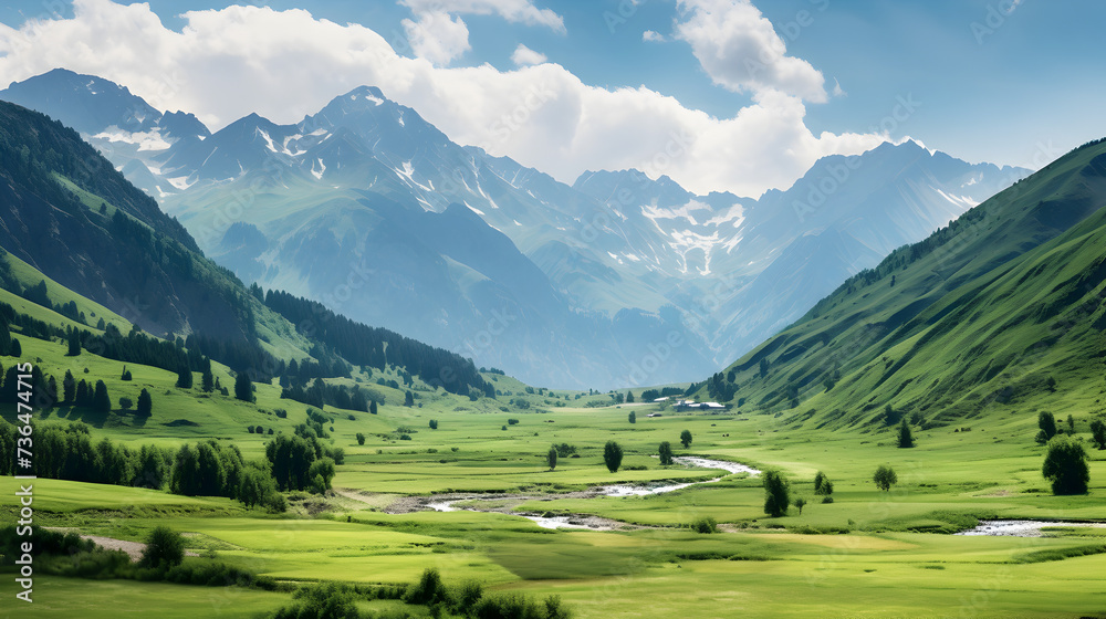 A herd of cattle standing on top of a lush green field,,
Way in mountain landscape

