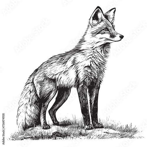 Vector hand drawn illustration of walking fox i