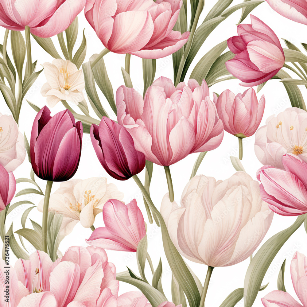 Seamless pattern of pink tulips. Seamless pattern of pink tulips.