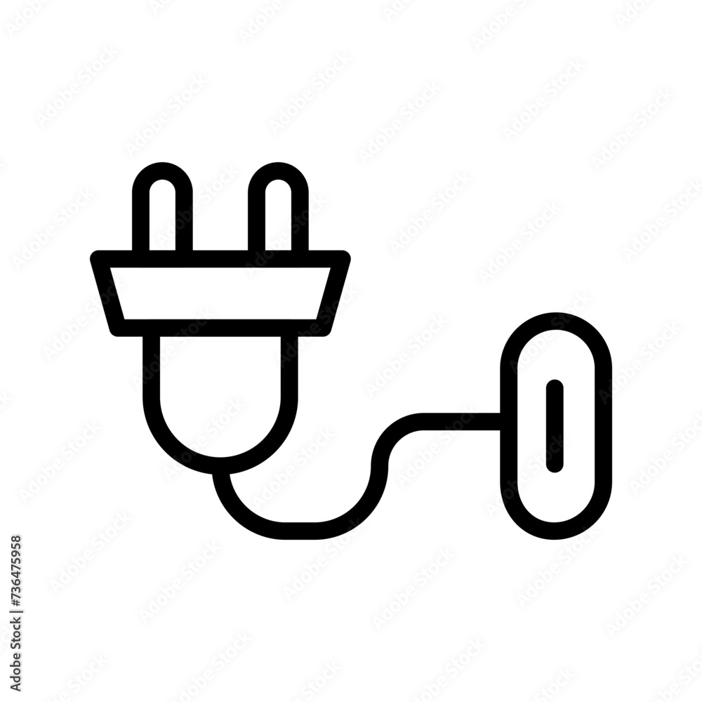 Vector black line icon charging socket isolated on white background Vector black line icon charging socket isolated on white background