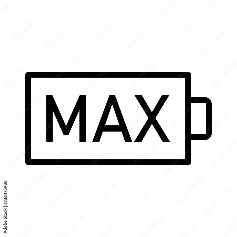 Vector black line icon maximum battery charge isolated on white background Vector black line icon maximum battery charge isolated on white background
