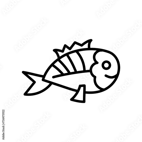 Vector black line icon fish isolated on white background