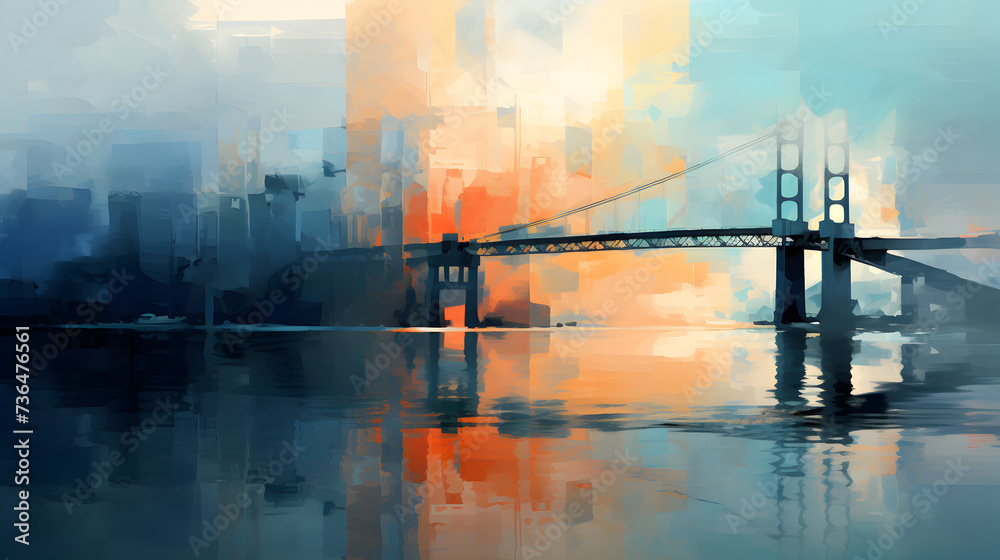 sunrise over the river,,
A painting of a bridge over a body of water Watercolor painting of a Bridge
