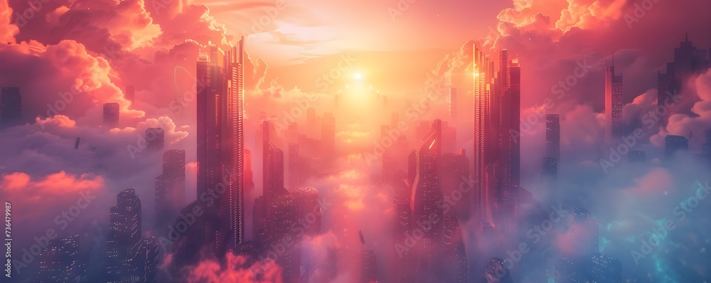 A Dynamic Cityscape Embraced by a Retrofuturistic Cyberpunk Ambiance, Complete with Skies and Clouds. Concept Cyberpunk Cityscapes, Retrofuturistic Ambiance, Dynamic Skies, Urban Landscapes