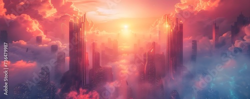 A Dynamic Cityscape Embraced by a Retrofuturistic Cyberpunk Ambiance, Complete with Skies and Clouds. Concept Cyberpunk Cityscapes, Retrofuturistic Ambiance, Dynamic Skies, Urban Landscapes