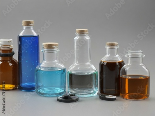 glass bottles with colored liquid