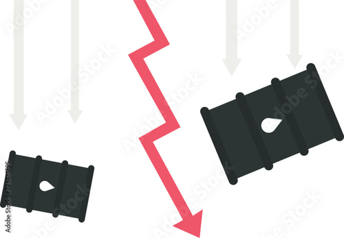 Crude oil and red arrow going down, Going down or Price drop,Market decline, Market trend, Oil price and economic downturn concept, 
