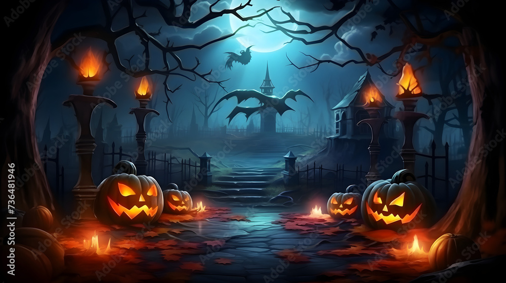 Spooky dark Halloween background,,
Halloween pumpkin vintage filter image
