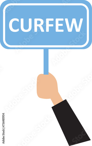 Human hand holds a curfew sign, Public safety and regulation, Curfew or nighttime restriction concept,
