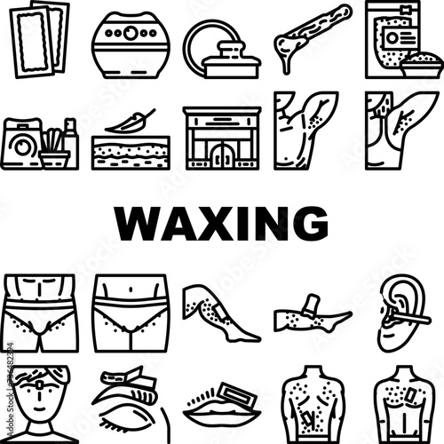 waxing wax hair body beauty icons set vector