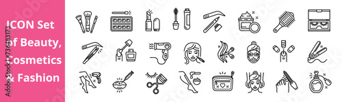 Set of Beauty, Cosmetics and Fashion Outline black