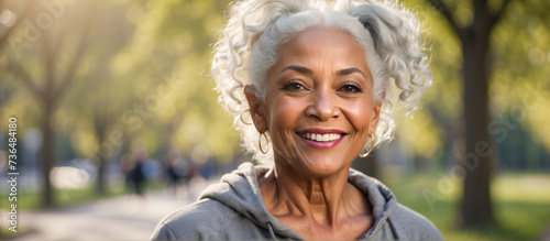 Happy aged black woman, portrait photo