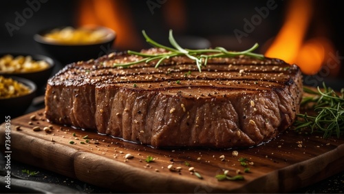 Grilled hot beef steak on a table