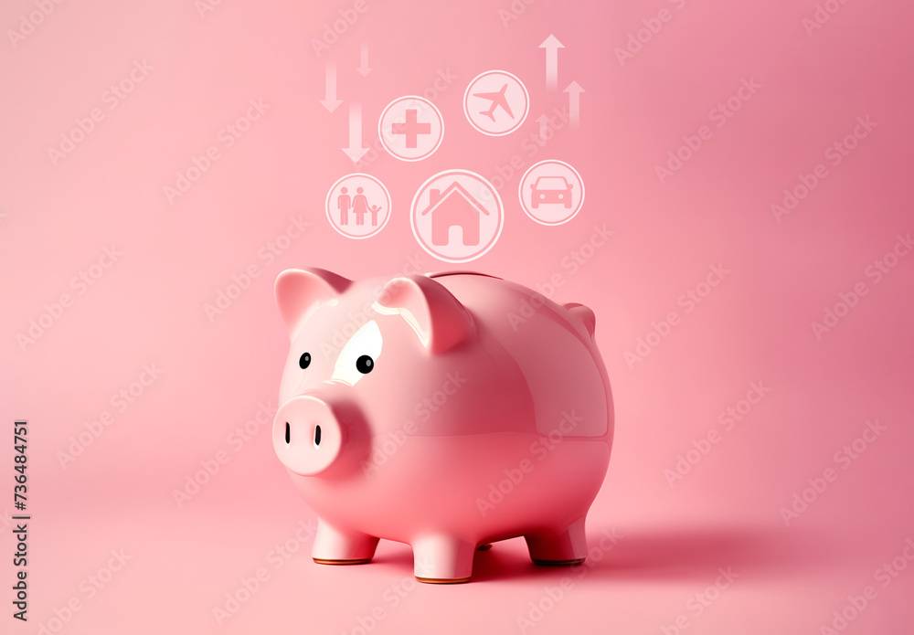 Piggy bank cost of living concept. Investement and savings.