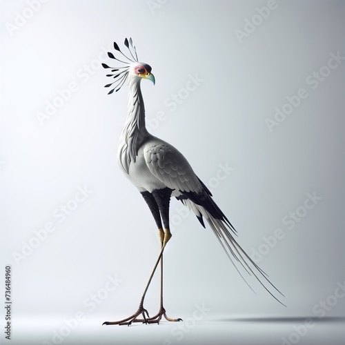 Elegant Secretary Bird Sculpture with Detailed Feathers and Vibrant Colors on a Light Background photo