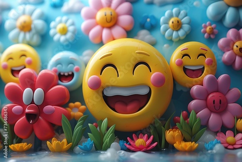 smiles emojis and flowers, background for children's activities