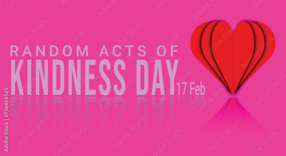 Random Acts Kindness Day Vector Art. The image features a red heart on a pink background with the words 
