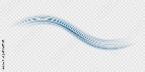 Wavy transparent curved lines in the form of a blue wave, dynamically flowing sea water in a large set of different contour shapes.