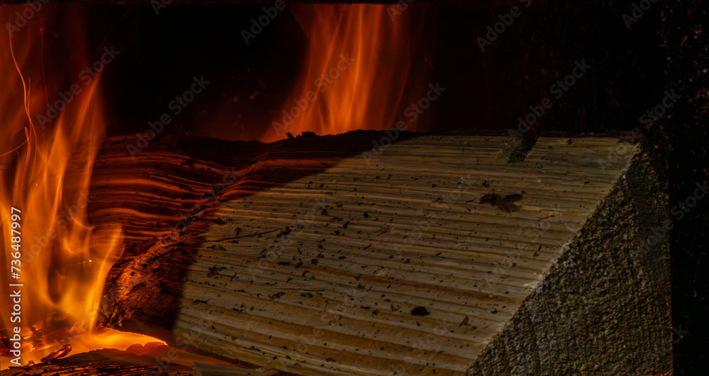 Close-up of a log in the oven