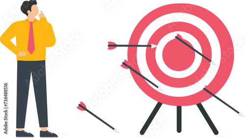Businessman missed the target, Business failure and mistake opportunity, Effort strategic planning or business goal concept,
