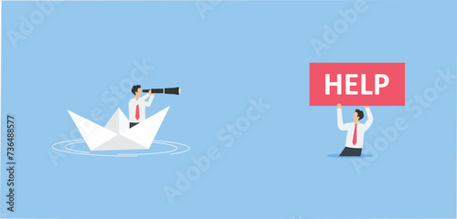 Businessman help or paper boat, island assistance and support collaboration, Teamwork or unity concept,

