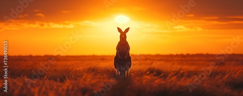 Captivating sunset portrait captures kangaroos graceful existence amidst vibrant natural surroundings. Concept Sunset Kangaroo Portraits, Graceful Existence, Vibrant Natural Surroundings