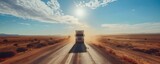 Spacious road in the Australian outback with a massive semitruck traversing. Concept Australian Outback, Spacious Road, Massive Semitruck, Road Trip, Adventure
