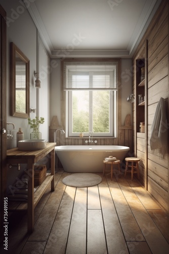 Interior of bathroom in a house in Country style.