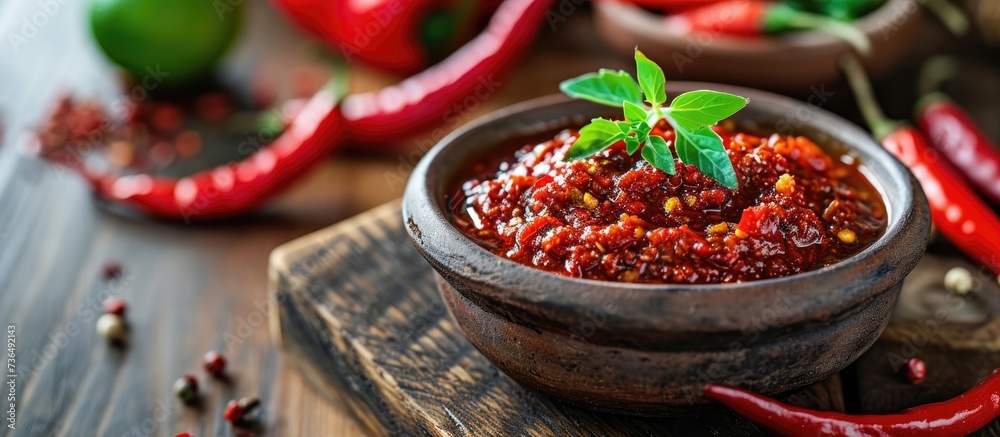 Homemade Turkish chili pepper paste on wooden table, healthy and traditional. Homemade Turkish chili pepper paste on wooden table, healthy and traditional.