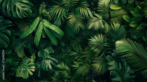 Vista aérea detalhada de folhagem tropical exuberante